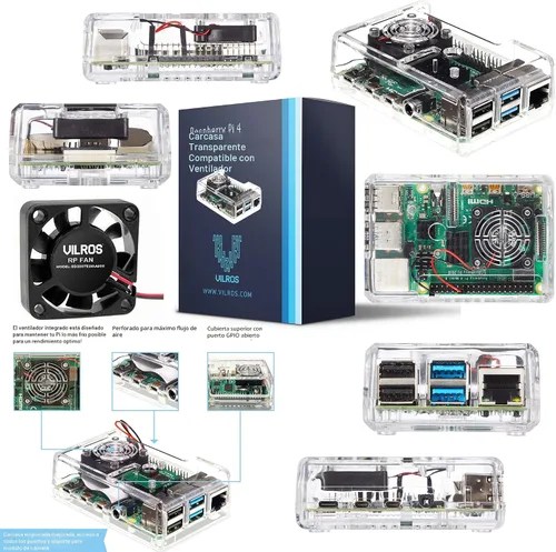 Vista 3 de Vilros Kit básico de iniciación para Raspberry Pi 4 con carcasa ABS refrigerada por ventilador, incluye placa Raspberry Pi 4 y 7 accesorios