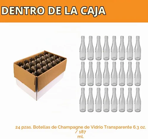 Vista 2 de Botellas transparentes de champaña de 6.3 oz, 24 unidades por caja.