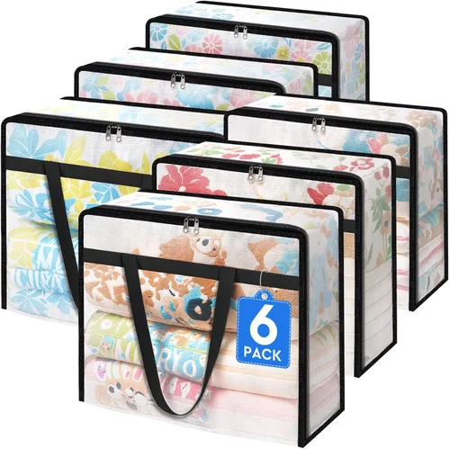Vista 12 de TasticTotes Paquete de 4 bolsas de almacenamiento transparentes para edredón, ropa y ropa de cama, almacenamiento de mantas de plástico
