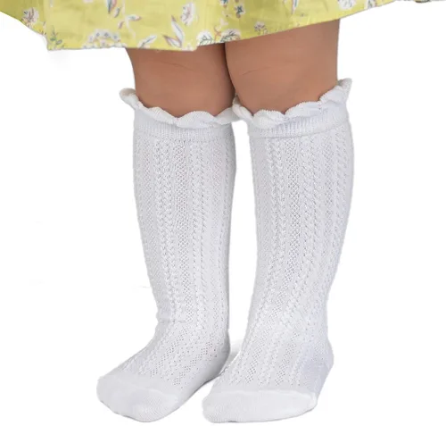 Vista 3 de Epeius - Calcetines altos de algodón para bebés y niñas, de uniforme, calcetas con vuelos (Paquete de 3 o 5)