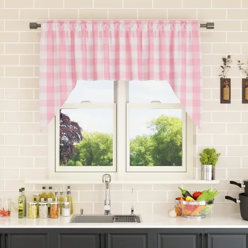 Vista 260 de Cenefas de cortina para ventana de 16 pulgadas de largo, 2 paneles de cuadros búfalo, cortinas pequeñas con bolsillo para barra, estilo clásico