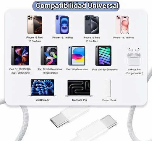 Vista 6 de Cargador de Carga Rápida para iPhone 16 15, Paquete de 2 Cargador USB C PD de 20W Bloque Tipo C con Cable de Carga Rápida USB C a C Cable Tejido