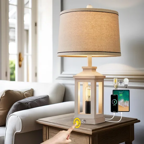Vista 15 de G-SAFAVA Lámparas de mesa de granja de 23.75 pulgadas, puertos de carga USB A+C, lámpara de control táctil regulable de 3 vías, luz nocturna
