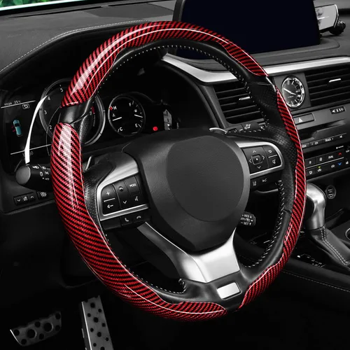 Vista 9 de Amiss 3 piezas de cubierta de volante de fibra de carbono antideslizante, diseño de mariposa impermeable y segmentado, protector de rueda para Negro