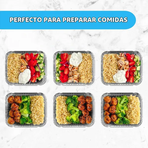 Vista 6 de MontoPack Bandejas Desechables para Llevar con Tapas Transparentes Recipientes de Alimentos de Papel de Aluminio con Capacidad de 1 lb con Sello
