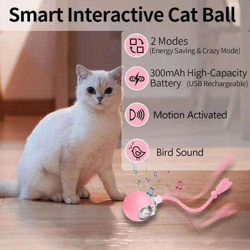 Vista 2 de Juguete interactivo rosa para gatos, juguetes para gatos adultos en movimiento automático para gatos adultos aburridos de interior, rodamiento