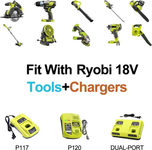 Vista 4 de Paquete de 2 baterías mejoradas P108 de 18 V compatibles con Ryobi 18 V batería de repuesto para Ryobi 18V ONE+ batería PBP005 P108 P102 P103 P104