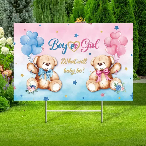 Vista 10 de Capoda Letrero de patio para baby shower con estaca Letrero de patio de revelación de género elefante azul y rosa, decoración de césped para niño