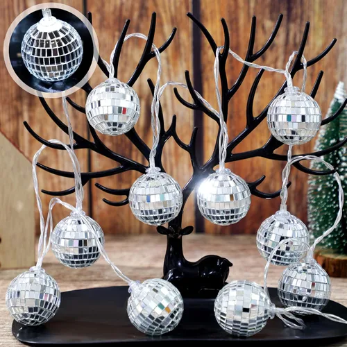 Vista 7 de Zhanmai Guirnalda de 30 luces LED de bola de discoteca para decoración de mini espejo iluminado, bolas de discoteca para 70 y 80 s, suministros