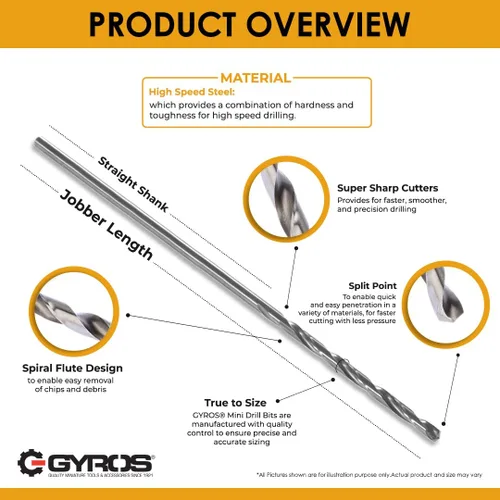 Vista 2 de GYROS Juego de 25 brocas micro #40 – Brocas pequeñas para joyas, plástico, resina y metal blando – Medidor de alambre de acero de alta velocidad