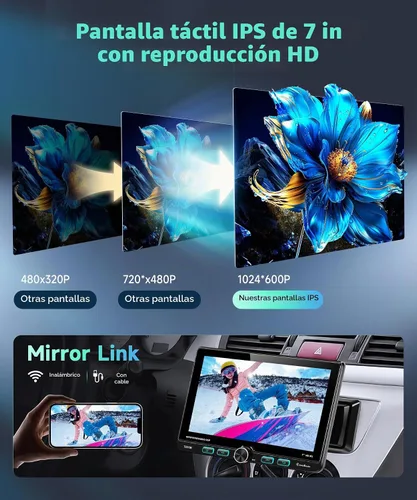 Vista 4 de Radio DIN simple de 7 pulgadas con CarPlay inalámbrico/con cable CarPlay Android Auto IPS Pantalla táctil giratoria ajustable MirrorLink FM/AM/RDS