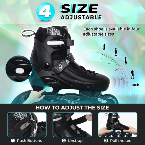 Vista 3 de MammyGol Patines en línea ajustables para niños, jóvenes y adultos, todas las ruedas se iluminan, patines de ruedas con cuchillas para interiores