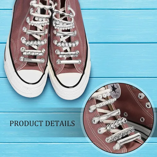 Vista 5 de Hicarer 16 piezas8 pares de dijes de cordones para zapatos deportivos, decoración de cordones de zapatos, clips decorativos para zapatos, diamantes