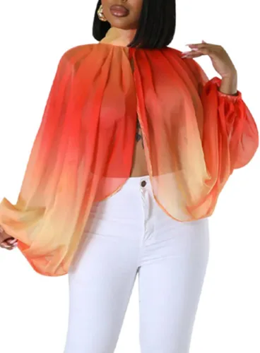 Vista 8 de Tops Sexys para Mujer Fiesta Club Noche con Mangas de Murciélago de Gasa Transparente con Lazo Trasero en la Parte Frontal Camisas de Mujer Casuales