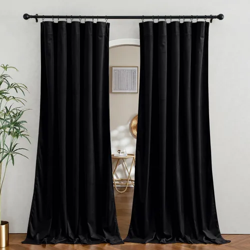 Vista 53 de RYB HOME Cortinas opacas de terciopelo para dormitorio, aislamiento térmico, privacidad, luz solar, bloqueo de calor, cortinas lujosas con bolsillo