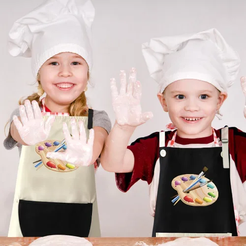 Vista 7 de Delantal para niños, paquete de 2 delantales de pintura para niños y niñas, delantales para niños, pintura, cocina, horneado, arte y manualidades