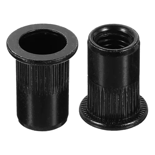 Vista 14 de uxcell Tuercas de remache M4 de acero al carbono chapadas en zinc moleteado cabeza plana roscada tuerca de inserción negra 20 piezas