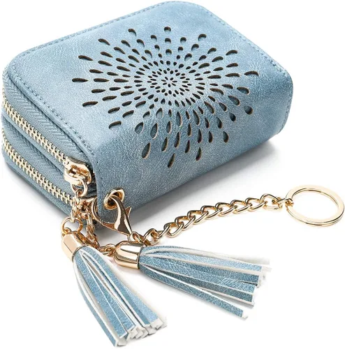 Vista 15 de APHISON RFID - Porta tarjeta de crédito con llavero, cartera pequeña con cremallera para mujer, Moderno
