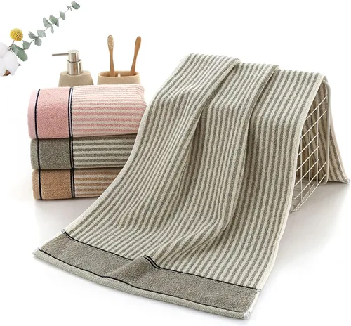 Vista 7 de Pidada Juego de 2 toallas de mano 100% algodón con patrón de rayas absorbentes suaves toallas decorativas para baño (marrón)