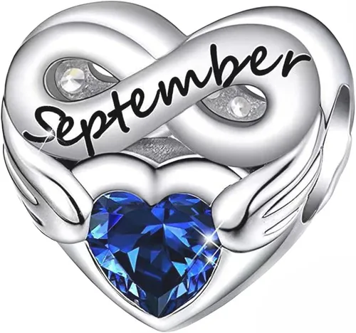Vista 2 de Dije de corazón infinito de septiembre, dije de corazón de dos lados de plata de ley, regalo de cumpleaños de Navidad, dije para pulsera y collar