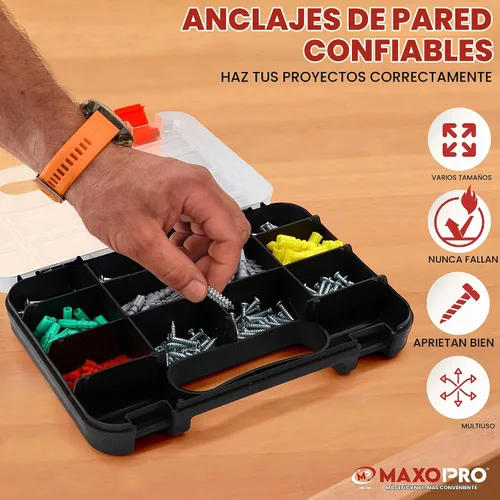 Vista 2 de Kit de anclajes y tornillos para paneles de yeso - Kit de anclajes de pared secos de plástico de 370 piezas - Anclajes de pared y tornillos
