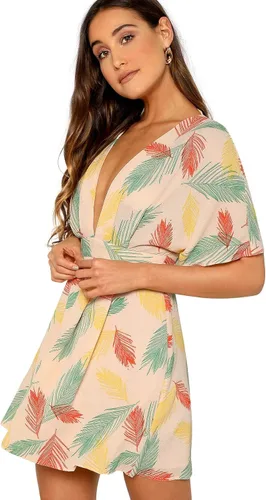 Vista 4 de Floerns - Vestido corto de verano con cuello en V y espalda abierta para mujer