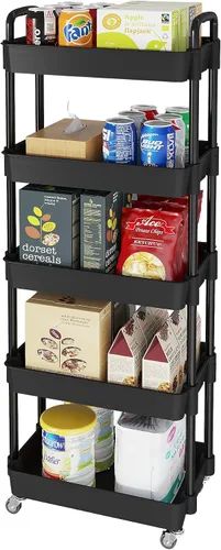 Vista 12 de Carritos de Almacenamiento de 3 Niveles Laiensia, Carrito Rodante Utilitario Multifunción Organizador de Almacenamiento de Cocina, Carrito