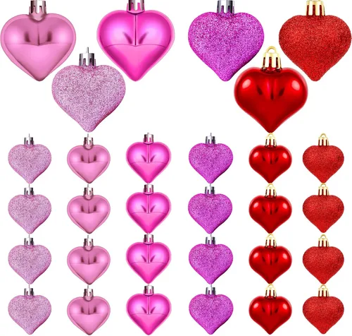 Vista 7 de Emopeak 24 adornos en forma de corazón de San Valentín, adornos románticos para el día de San Valentín, 3 estilos (brillante, brillantina), 3