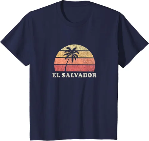 Vista 75 de El Salvador Vintage 70s Retro Throwback Design Camiseta, Azul