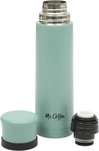 Vista 14 de Mr. Coffee Leatherette - Botella térmica de acero inoxidable de 23 oz - Frasco con aislamiento de doble pared con funda de cuero sintético y asa