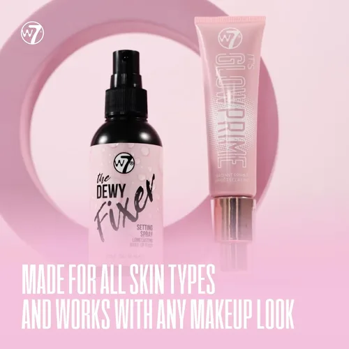 Vista 6 de W7 The Fixer Glow Set - Primer de maquillaje y spray fijador para acabado radiante y húmedo, cobertura transparente dorada, ligera y no pegajosa