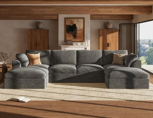 Vista 35 de Sofás seccionales Cloud de 110 pulgadas para sala de estar, sofá convertible sin hueso en forma de L con otomana, juego de sofá modular de gran