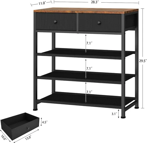 Vista 3 de usikey Zapatero, organizador de almacenamiento de zapatos de 4 niveles con 2 cajones, estante de zapatos de metal para 9-12 pares de zapatos, con 3