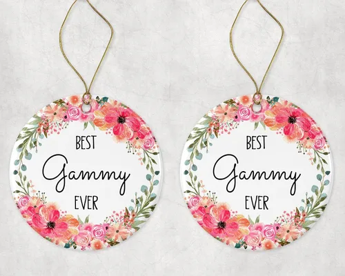 Vista 3 de Best Gammy Ever Adorno de Navidad, adorno de Navidad de flores gammy, adorno de Navidad para Gammy de hijo, hija, regalos de nanna, adorno