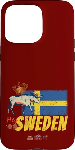 Vista 28 de Funda para iPhone 16 Suecia con bandera vintage y recuerdo de alce