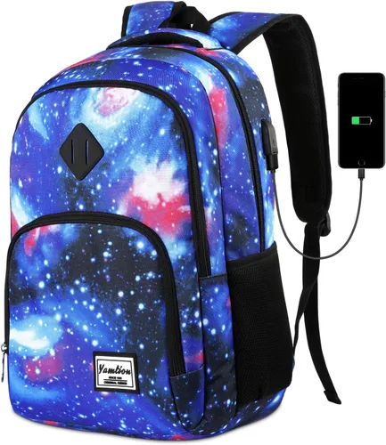 Vista 17 de YAMTION Mochila escolar, mochila para laptop con compartimento de 15.6 pulgadas para hombres y mujeres, color beige