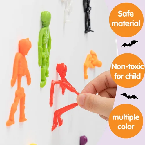 Vista 3 de JOYIN 72 piezas de esqueletos elásticos de Halloween, juguetes para aliviar el estrés de Halloween, 9 colores, juguetes elásticos de calavera