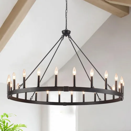 Vista 21 de Lámpara de araña de madera de granja de 19.49 pulgadas, lámpara rústica de comedor de 4 luces, lámpara de araña de altura ajustable, iluminación