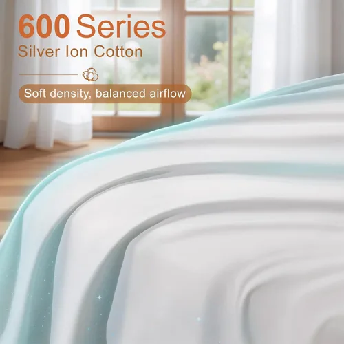 Vista 8 de SONORO KATE Juego de sábanas con infusión de plata, 100% algodón con tecnología de autolimpieza, 600 hilos, transpirables, hipoalergénicas, 3 veces
