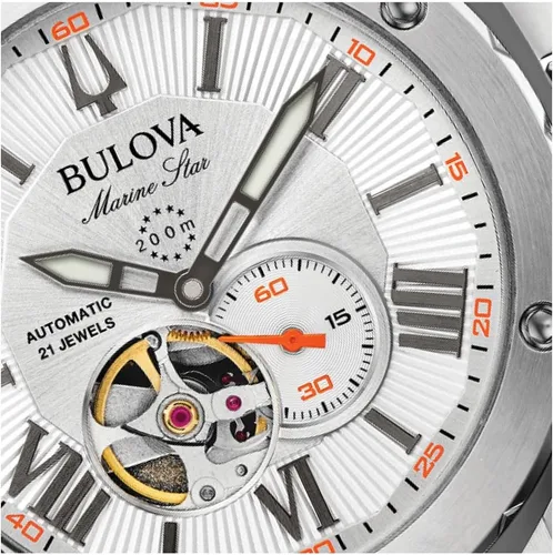 Vista 5 de Bulova Marine Star 'Series A' Reloj automático para hombre, con correa de silicona naranja, estilo 98A 226, anaranjado (Orange Strap), Reloj
