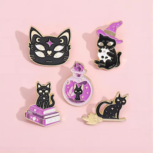 Vista 3 de Creative Cat Themes - Juego de pines esmaltados con diseño de gatos, broche para mochila, bolsa, sombrero, regalos para los amantes de los gatos