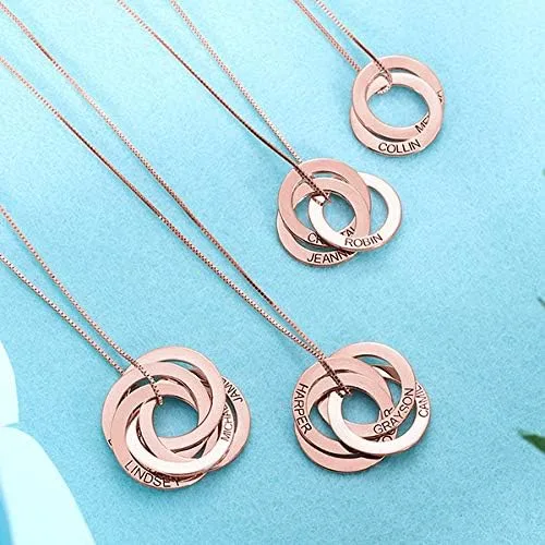 Vista 4 de Getname Necklace Collar de anillo ruso grabado personalizado personalizado con nombre de la familia, collar de plata esterlina 925, joyería