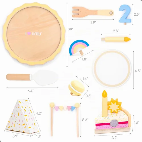 Vista 7 de UMU® Juego de pastel de cumpleaños de madera, juguete de cocina con velas, números, frutas y coberturas, comida de madera para niños de 3, 4, 5