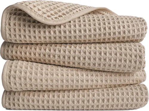 Vista 19 de POLYTE Toalla de mano de microfibra de 430 GSM, sin pelusas, 16 x 30 pulgadas, paquete de 4 (tejido de gofre) Paquete de 4, de gran tamaño, sin