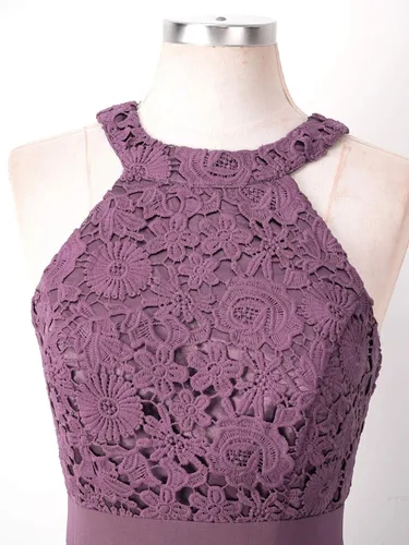 Vista 5 de Renvena - Vestido de gasa para dama de honor con encaje floral y largo de baile