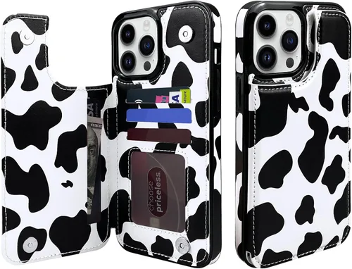 Vista 11 de Funda tipo cartera de piel con tapa compatible con iPhone 13 Pro Max de 6.7 pulgadas, para mujeres y niñas con tarjetero y doble cierre magnético
