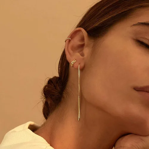Vista 3 de Aretes de aro chapados en oro de 14 quilates, delicados y gruesos, con incrustaciones de circonita cúbica, para dormir, pequeñas, delicadas