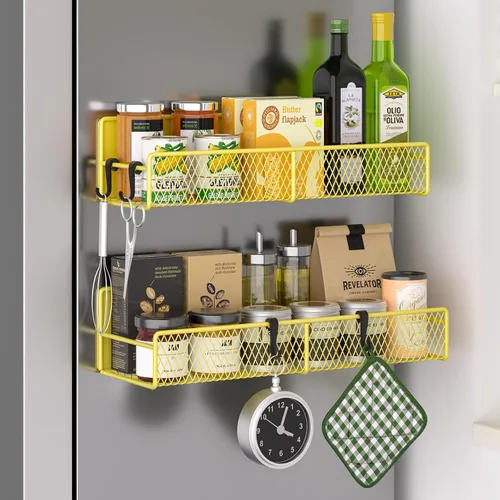 Vista 21 de Estante magnético para especias para refrigerador, paquete de 7 estantes magnéticos fuertes 100% de metal, organizador de especias con soporte