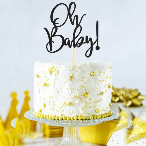 Vista 6 de Oh Baby Cake Toppers - Palillos para pasteles de baby shower para celebrar baby shower, suministros de decoración de fiesta de cumpleaños de niños