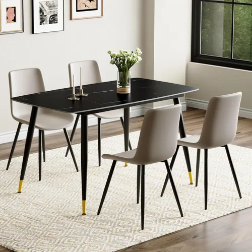 Vista 39 de Juego de 4 mesas de comedor negras para mesa de comedor de 4,50 pulgadas para 4, sillas de cocina de piedra sinterizada, fácil de montar, adecuado